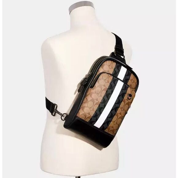 Coach Graham Pack In Blocked Signature Canvas With Varsity Stripe - Picture 3 of 15